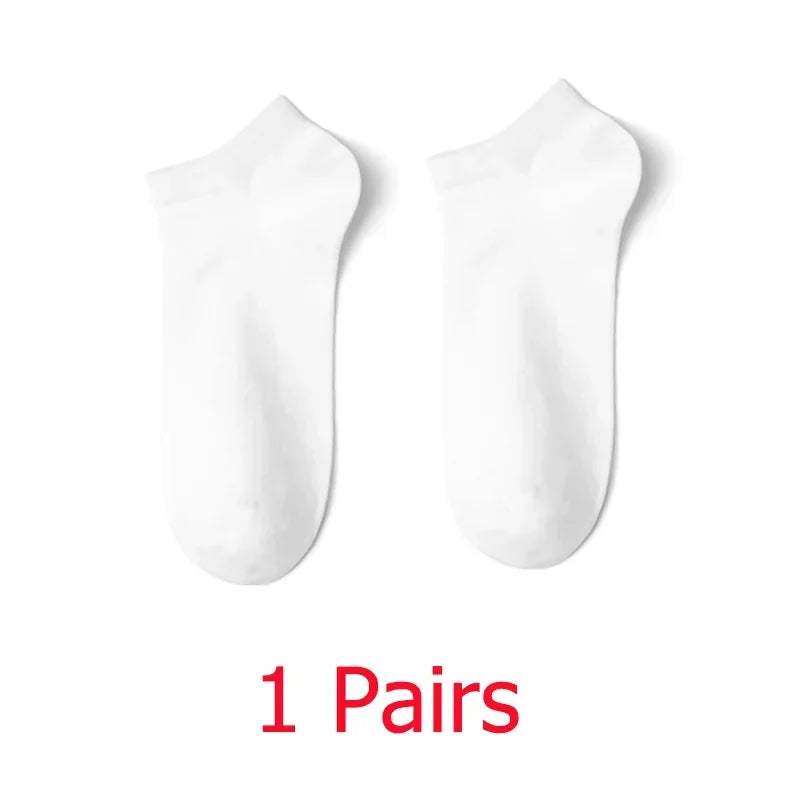 1-20pairs Wholesale Unisex Socks, Breathable Sports Socks, Solid Color Boat Socks, Comfortable Cotton Ankle Socks, White