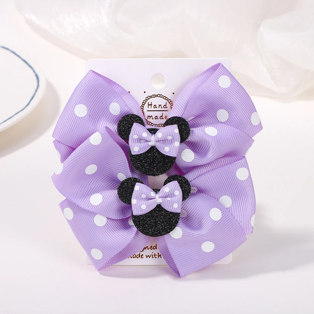 2Pcs/lot 3.9in Big Bows Hair Bangs Clip for Little Girls cartoon Party Headdress Sweet Polka Dot Bow Hair Clip Set