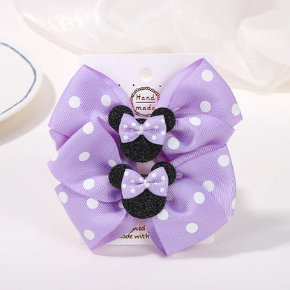 2Pcs/lot 3.9in Big Bows Hair Bangs Clip for Little Girls cartoon Party Headdress Sweet Polka Dot Bow Hair Clip Set