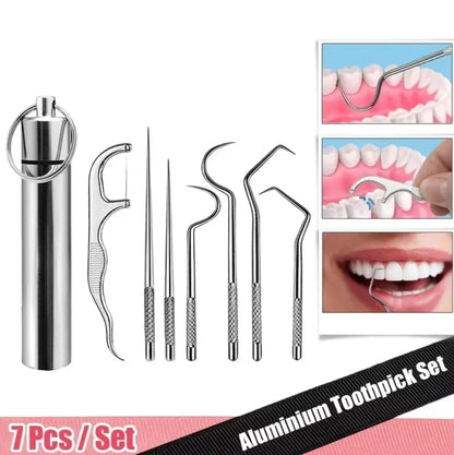 Stainless Steel Toothpicks Pocket Set, Portable Floss Pick Reusable Metal Toothpicks Tooth Cleaning Kit With Keychain Holder