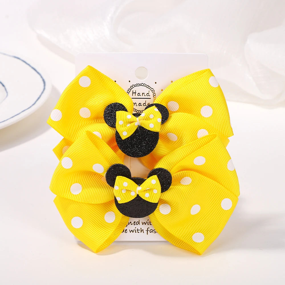 2Pcs/lot 3.9in Big Bows Hair Bangs Clip for Little Girls cartoon Party Headdress Sweet Polka Dot Bow Hair Clip Set
