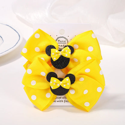 2Pcs/lot 3.9in Big Bows Hair Bangs Clip for Little Girls cartoon Party Headdress Sweet Polka Dot Bow Hair Clip Set