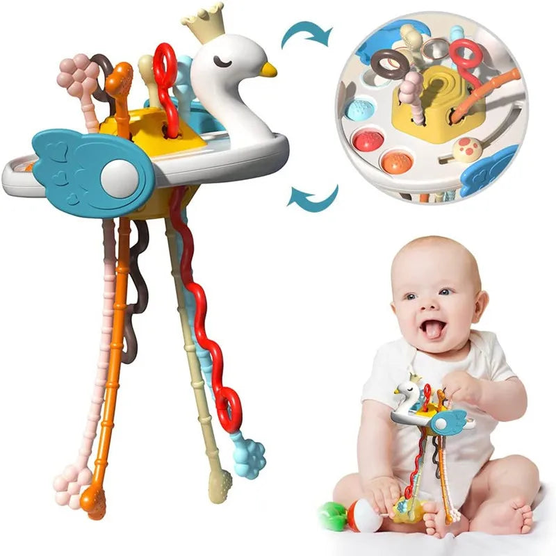 Pull String Toy – Silicone Baby Sensory Teething Montessori Toy