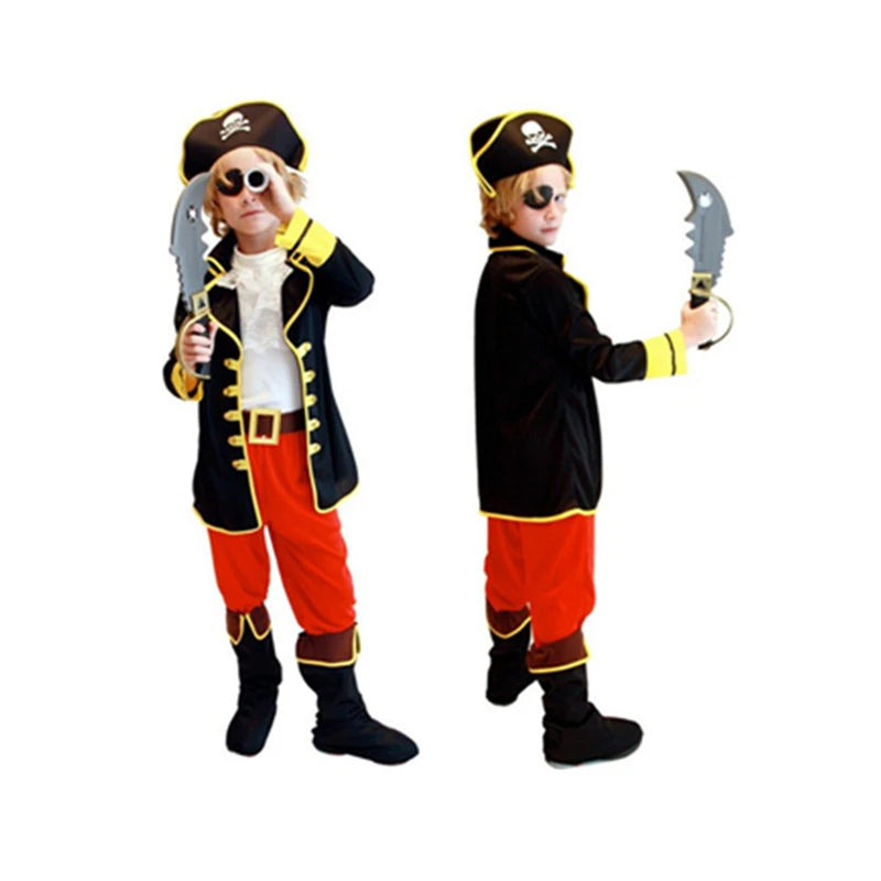 Kids Pirate Costume Set Top Pants Headgear – Halloween Dress-Up