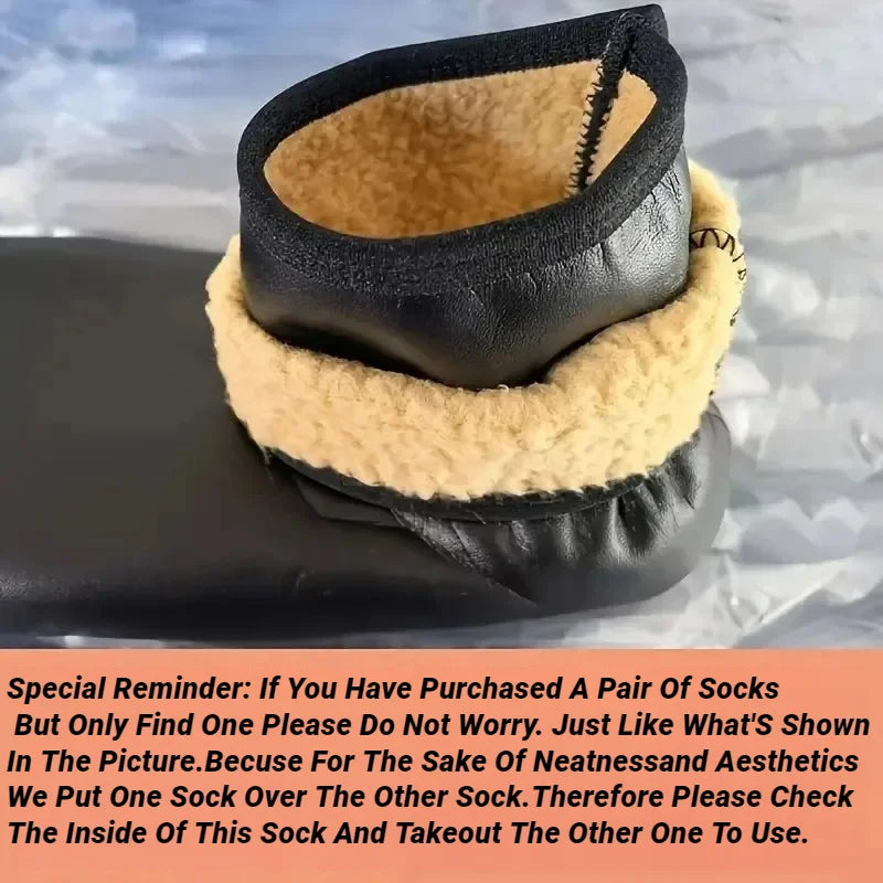 1 pair Men's and Women's Medium Waist Velvet Thick Adult Warm Foot Socks High Indoor Leather Waterproof Room Socks