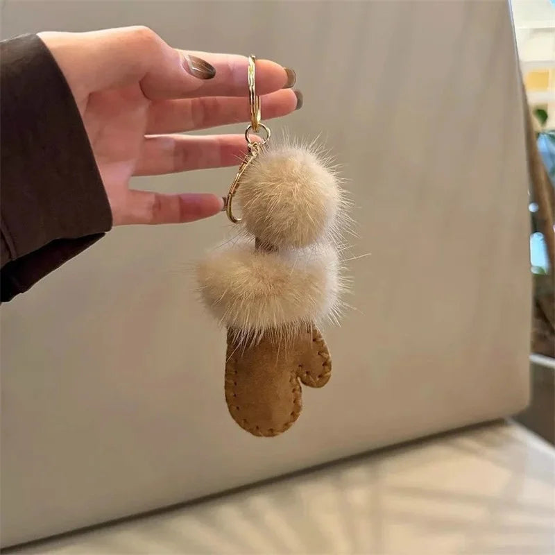 Cat Paw Keychain Fluffy Faux Fur Pom Pom Bag Charm