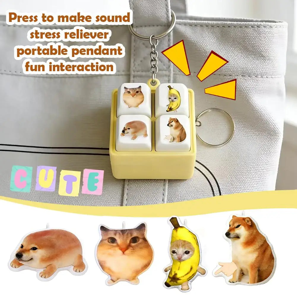 4-Key Voice Button Keyboard Keychain Shiba Inu Cat Meme Voices Relieves Stress Relief Fidget Toy Finger Keyboard Games Keychain