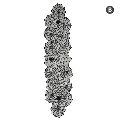 Halloween Spider Web Tablecloth – Black Lace Table Runner